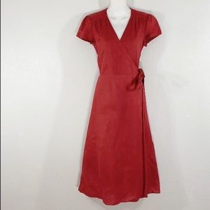 Sundance rust red linen midi wrap dress KX
